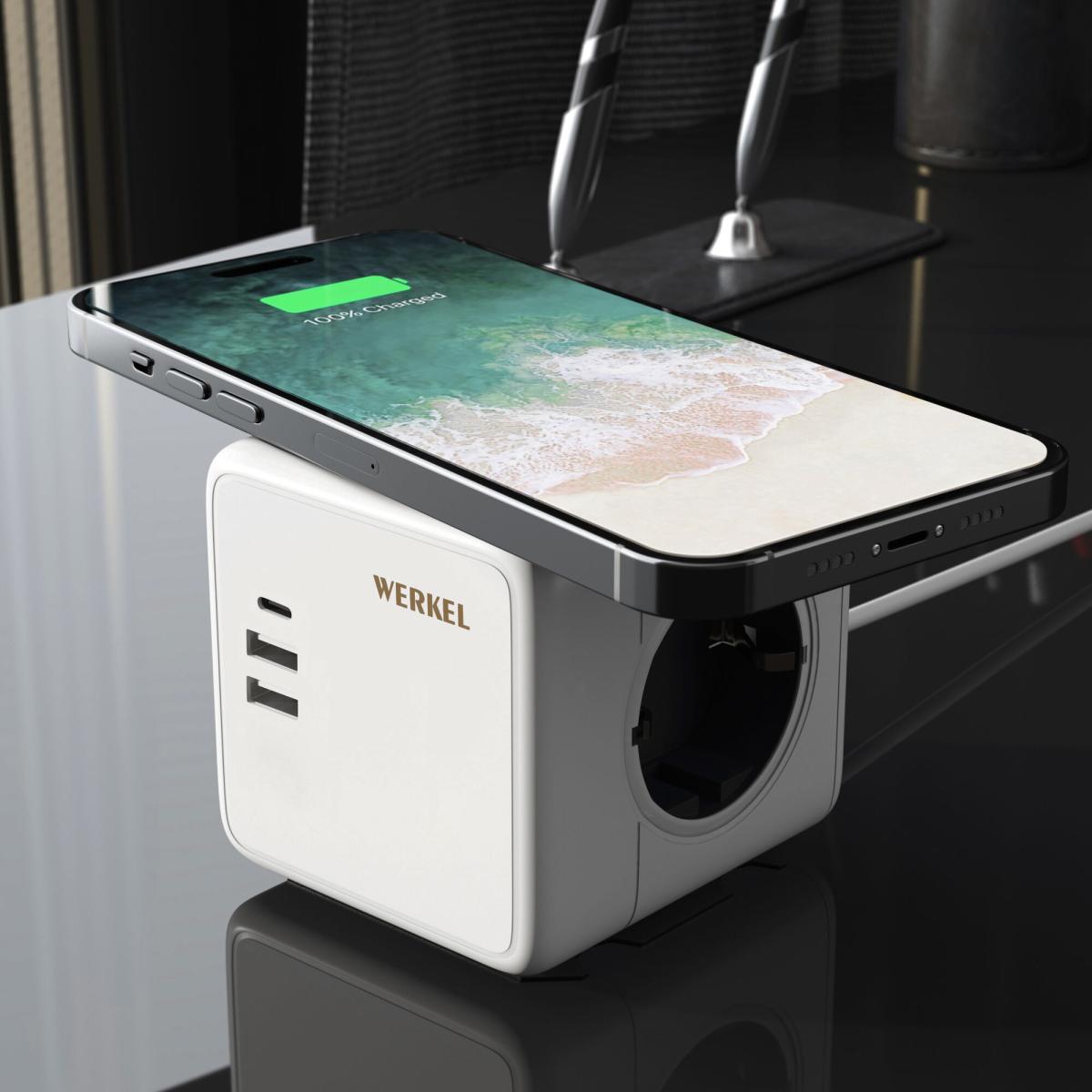 Розеточный блок 3-местный + 3 USB + беспроводная зарядка Werkel 4690389204265 W6513501 a066454 4690389204265 - магазин электротехники Electroshop