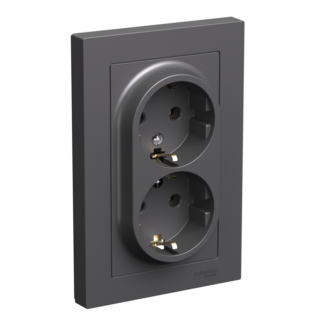 Розетка двойная с заземлением 16А в сборе AtlasDesign базальт Systeme Electric ATN001424 ATN001424 - магазин электротехники Electroshop