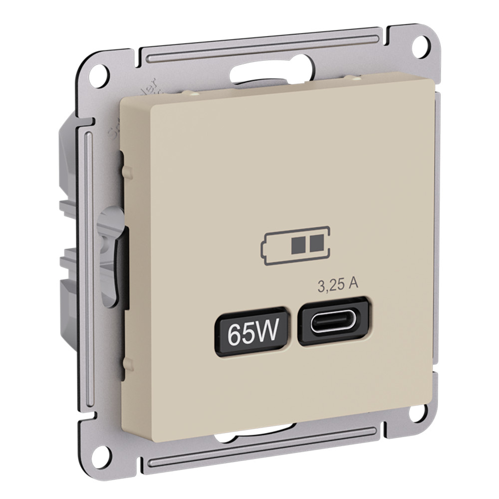 Зарядка USB тип С 65W высокоскоростная зарядка QC, PD  AtlasDesign песочный Systeme Electric ATN001227 ATN001227 - магазин электротехники Electroshop