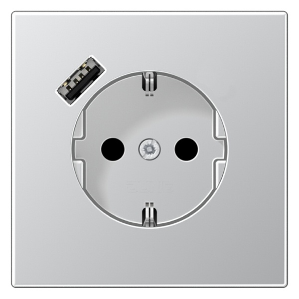 Розетка с заземлением и с USB-зарядным устройством тип С Jung LS Алюминий AL1520-18C-L AL1520-18C-L - магазин электротехники Electroshop