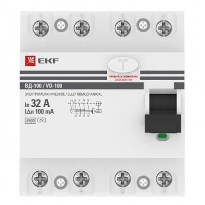 УЗО ВД-100 4P 32А/100мА (электромеханическое) АС PROxima EKF (ВДТ) elcb-4-32-100-em-pro elcb-4-32-100-em-pro - магазин электротехники Electroshop