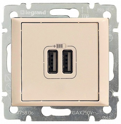 Розетка 2-ая USB зарядка 1500mA Legrand серии Valena. Цвет - слоновая кость 774170 774170 - магазин электротехники Electroshop
