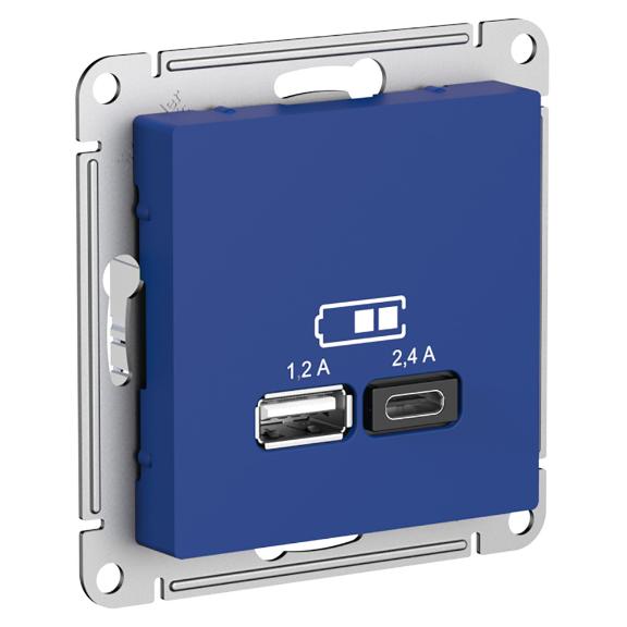 Зарядное устройство USB тип A+С 5В/2,4 А 2х5В/1,2А AtlasDesign аквамарин Systeme Electric ATN001139 ATN001139 - магазин электротехники Electroshop