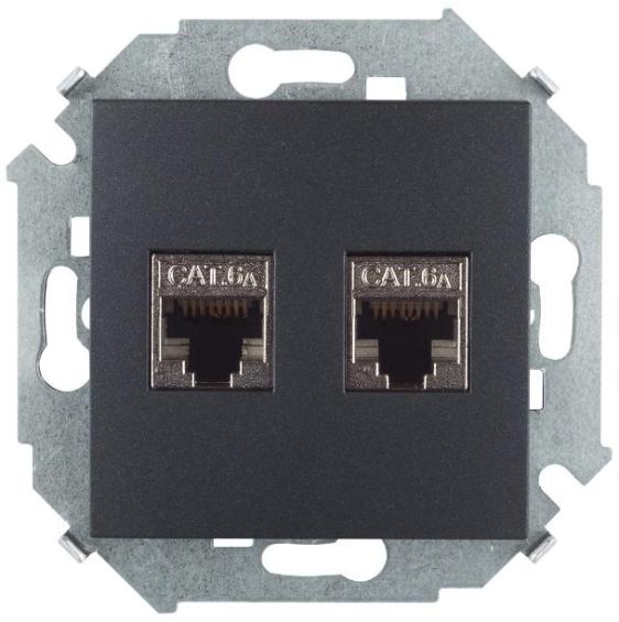 Розетка компьютерная двойная RJ45 кат.6a Systimax Simon 15 графит 1591564-038 1591564-038 - магазин электротехники Electroshop