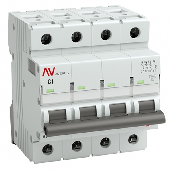 Выключатель автоматический EKF AVERES AV-6 1A (C) 4P трехфазный 6kA mcb6-4-01C-av mcb6-4-01C-av - магазин электротехники Electroshop