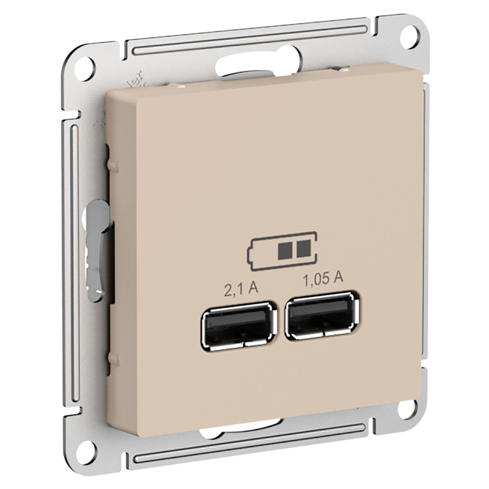 Зарядка USB А+А 5В, 1 порт x 2,1 А, 2 порта х 1,05 А AtlasDesign песочный Systeme Electric ATN001233 ATN001233 - магазин электротехники Electroshop