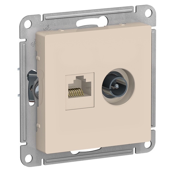 Розетка двойная ТV + компьютерная RJ45 кат. 5Е AtlasDesign бежевый Systeme Electric ATN000289 ATN000289 - магазин электротехники Electroshop