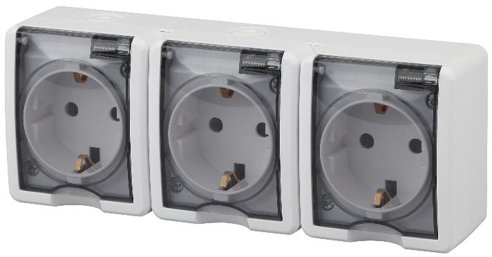 Розетка 3х2P+E IP54 16A-250В открытой установки Эра Эксперт белый 11-2405-01 Б0020720 Б0020720 - магазин электротехники Electroshop