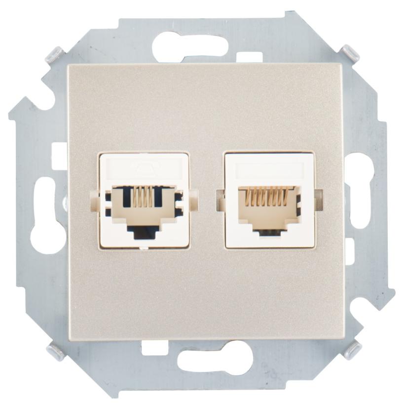 Розетка телефонная + компьютерная RJ11+RJ45 кат.5е Systimax Simon 15 шампань 1591590-034 1591590-034 - магазин электротехники Electroshop