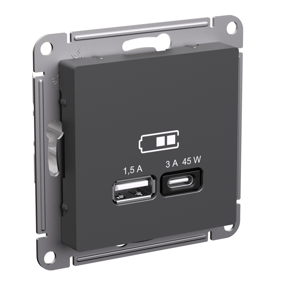 Зарядка USB тип А + тип С 45W высокоскоростная зарядка QC, PD AtlasDesign базальт Systeme Electric ATN001429 ATN001429 - магазин электротехники Electroshop