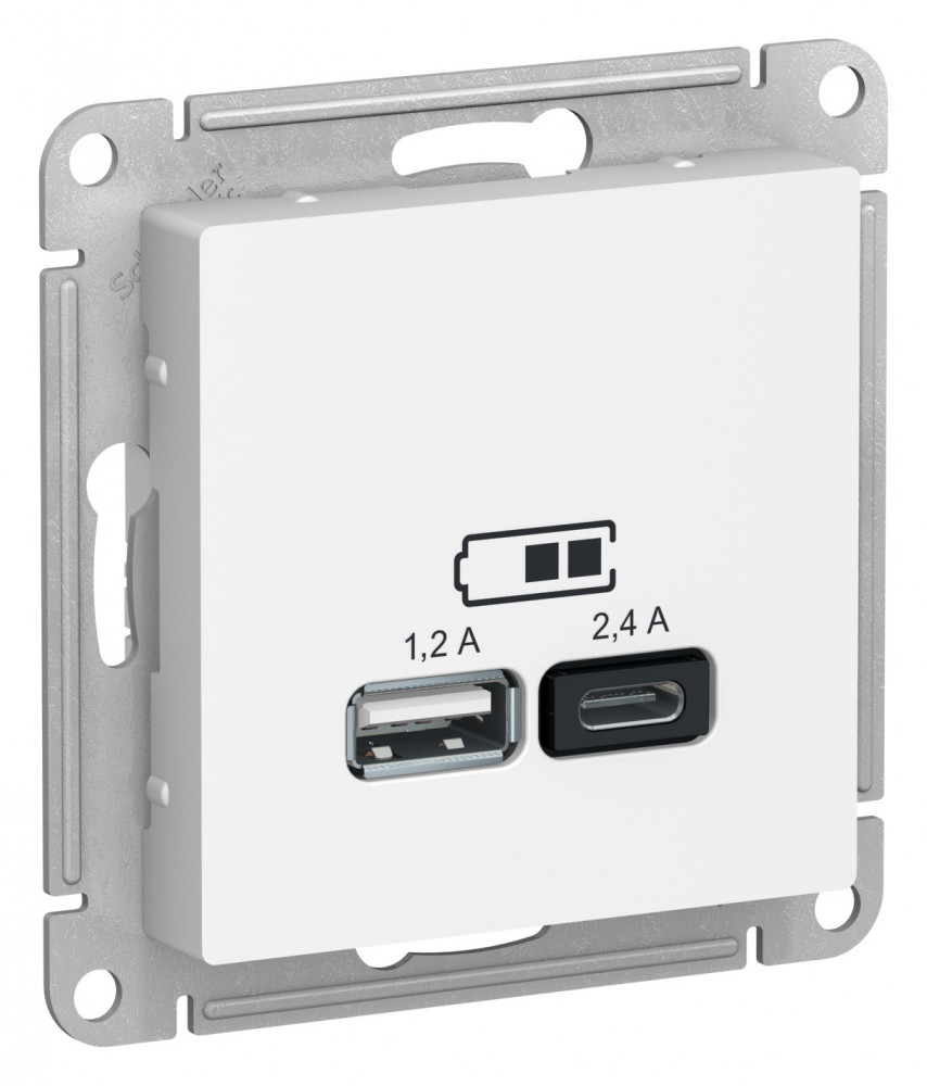 Зарядное устройство USB тип A+С 5В/2,4 А 2х5В/1,2А AtlasDesign лотос Systeme Electric ATN001339 ATN001339 - магазин электротехники Electroshop