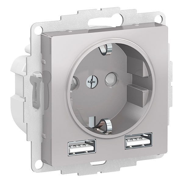 Зарядка розетка с/з 16А + USB A+A 5В/2,4А, 2х5В/1,2А AtlasDesign алюминий Systeme Electric ATN000330 ATN000330 - магазин электротехники Electroshop