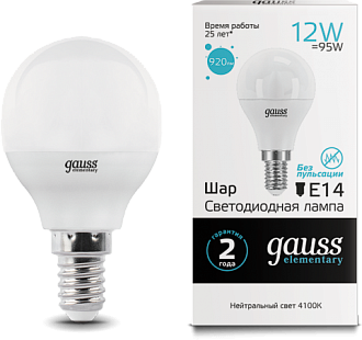 Лампа Gauss LED Elementary Globe 12W E14 4100K 53122 53122 - магазин электротехники Electroshop