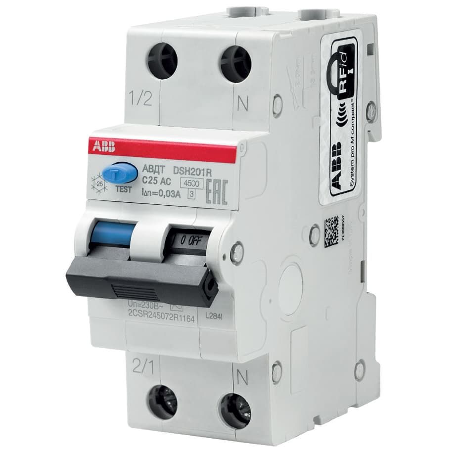 DSH201R C40 30mA Дифференциальный автомат ABB 2-полюсный 40A 30mA тип АС 2CSR245072R1404 2CSR245072R1404 - магазин электротехники Electroshop