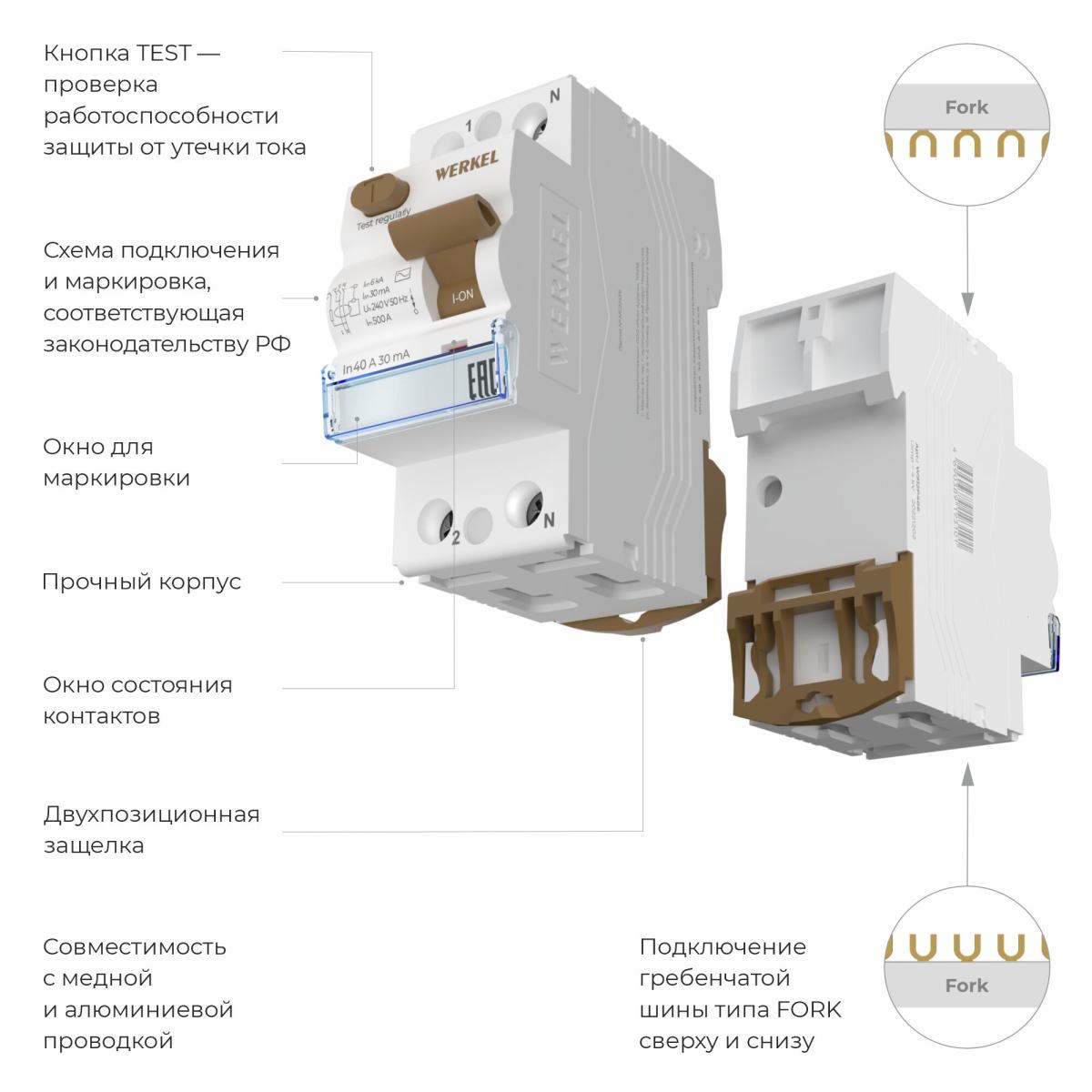 Устройство защитного отключения 1P+N 25 A 30 mА АС 6 kА Werkel W912P256 4690389193088 a062442 4690389193088 - магазин электротехники Electroshop