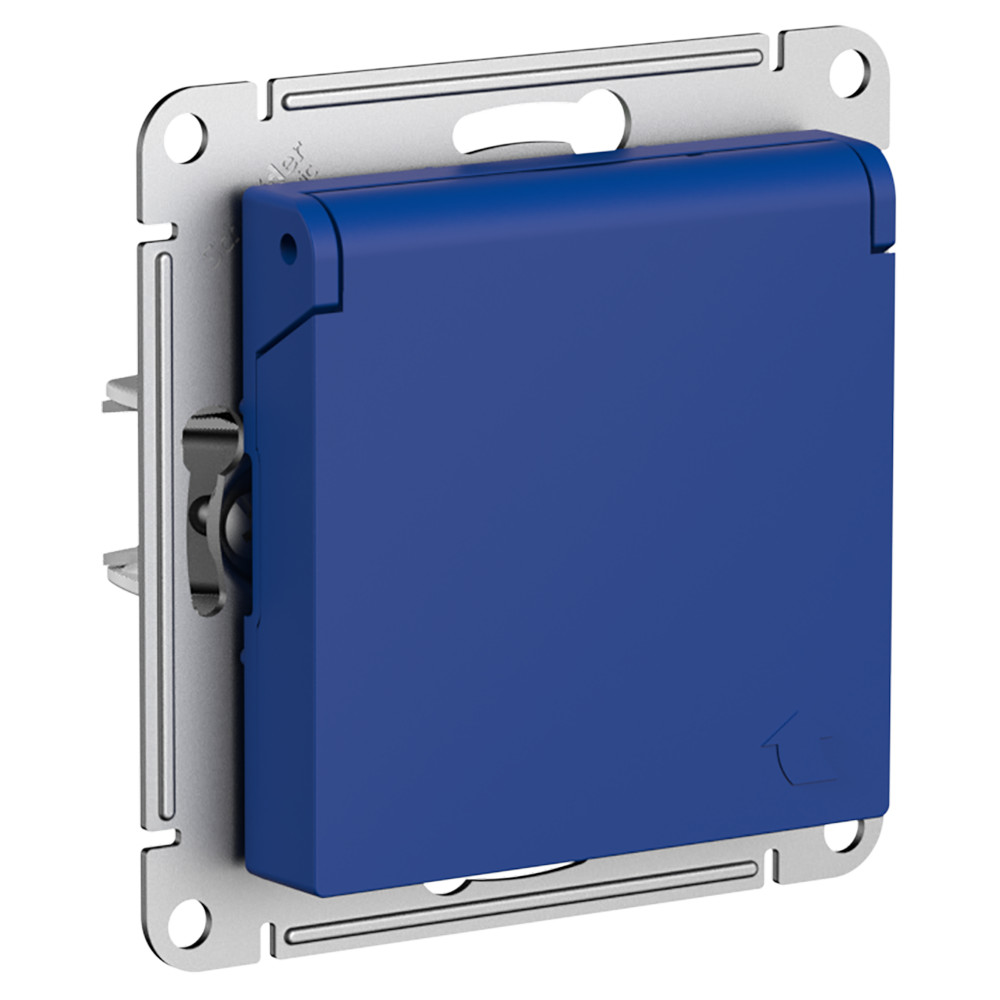 Розетка с заземлением со шторками с крышкой 16А IP20  AtlasDesign аквамарин Systeme Electric ATN001146 ATN001146 - магазин электротехники Electroshop
