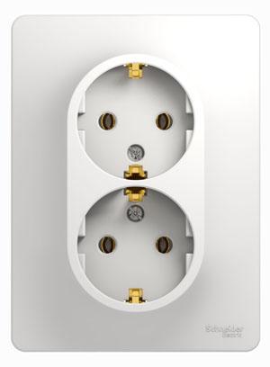 Розетка двойная с заземлением 16А в сборе Schneider Electric Glossa белый GSL000124 GSL000124 - магазин электротехники Electroshop