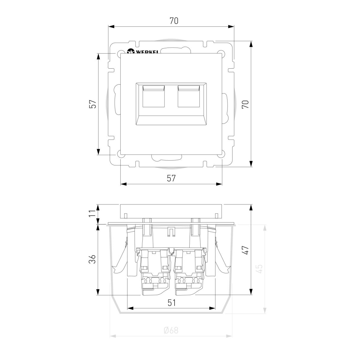 Розетка Werkel двойная Ethernet RJ-45 черный матовый W1182208 4690389157004 4690389157004 - магазин электротехники Electroshop