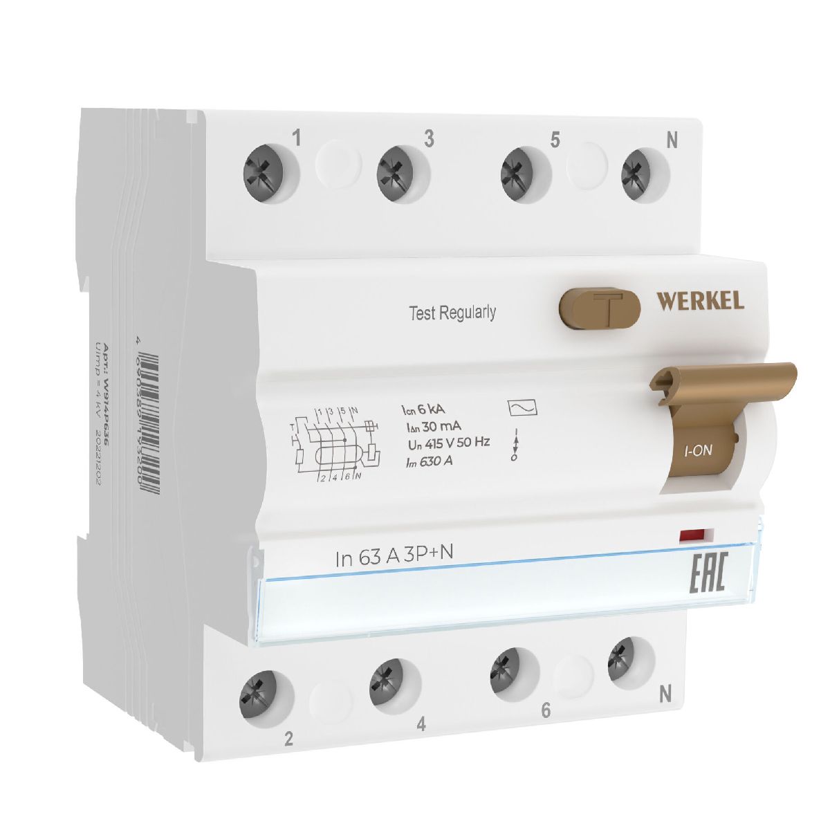 Устройство защитного отключения 3P+N 63 A 30m А АС 6 kА Werkel W914P636 4690389193200 a062566 4690389193200 - магазин электротехники Electroshop