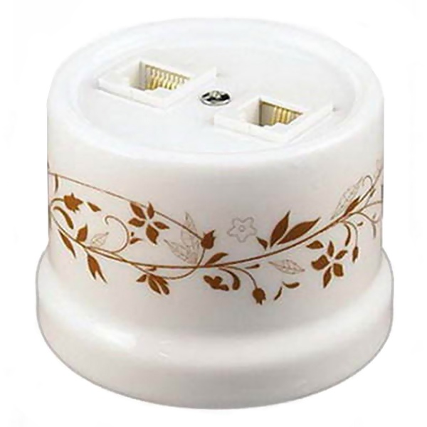 Розетка компьютерная 2-ая (RJ45) Bironi Лизетта Декор d6/2 керамика белый B1-302-01-D6/2 B1-302-01-D6/2 - магазин электротехники Electroshop