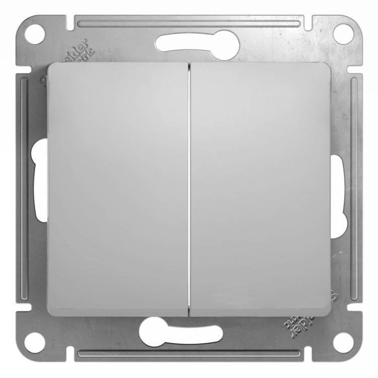 Двухклавишный выключатель 10А механизм Systeme Electric Glossa алюминий GSL000351 GSL000351 - магазин электротехники Electroshop