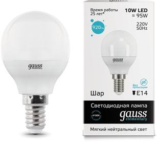 Лампа Gauss LED Elementary Globe 10W E14 4100K 53120 53120 - магазин электротехники Electroshop