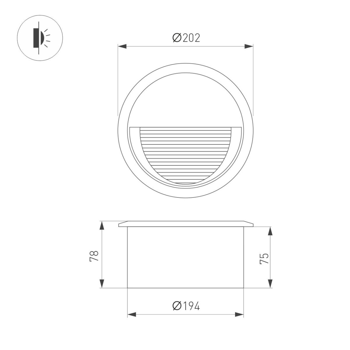 Светильник для ступеней Arlight LTD-RIBONIK-R202-8W Day4000 (Черный, 50 deg, 230V) (IP65 Металл) 056716 056716 - магазин электротехники Electroshop