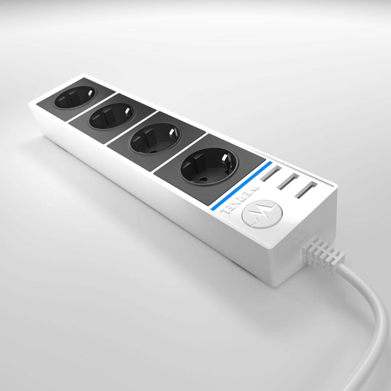Розеточный блок 4гн 3USB х 1,7м с/з Werkel WL20-04-03 4690389128387 4690389128387 - магазин электротехники Electroshop