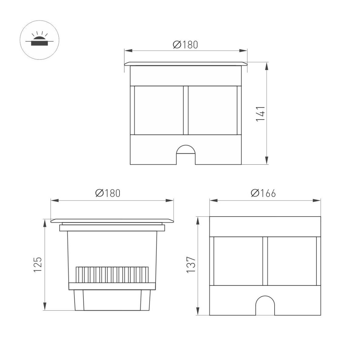 Ландшафтный светильник Arlight LTD-DAFNA-GROUND-R180-25W Warm3000 (SL, 20 deg, 230V) (IP67 Металл) 061202 061202 - магазин электротехники Electroshop