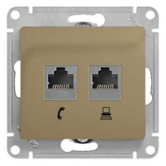 Розетка двойная RJ11+RJ45 кат.5E механизм Schneider Electric Glossa титан GSL000485 GSL000485 - магазин электротехники Electroshop