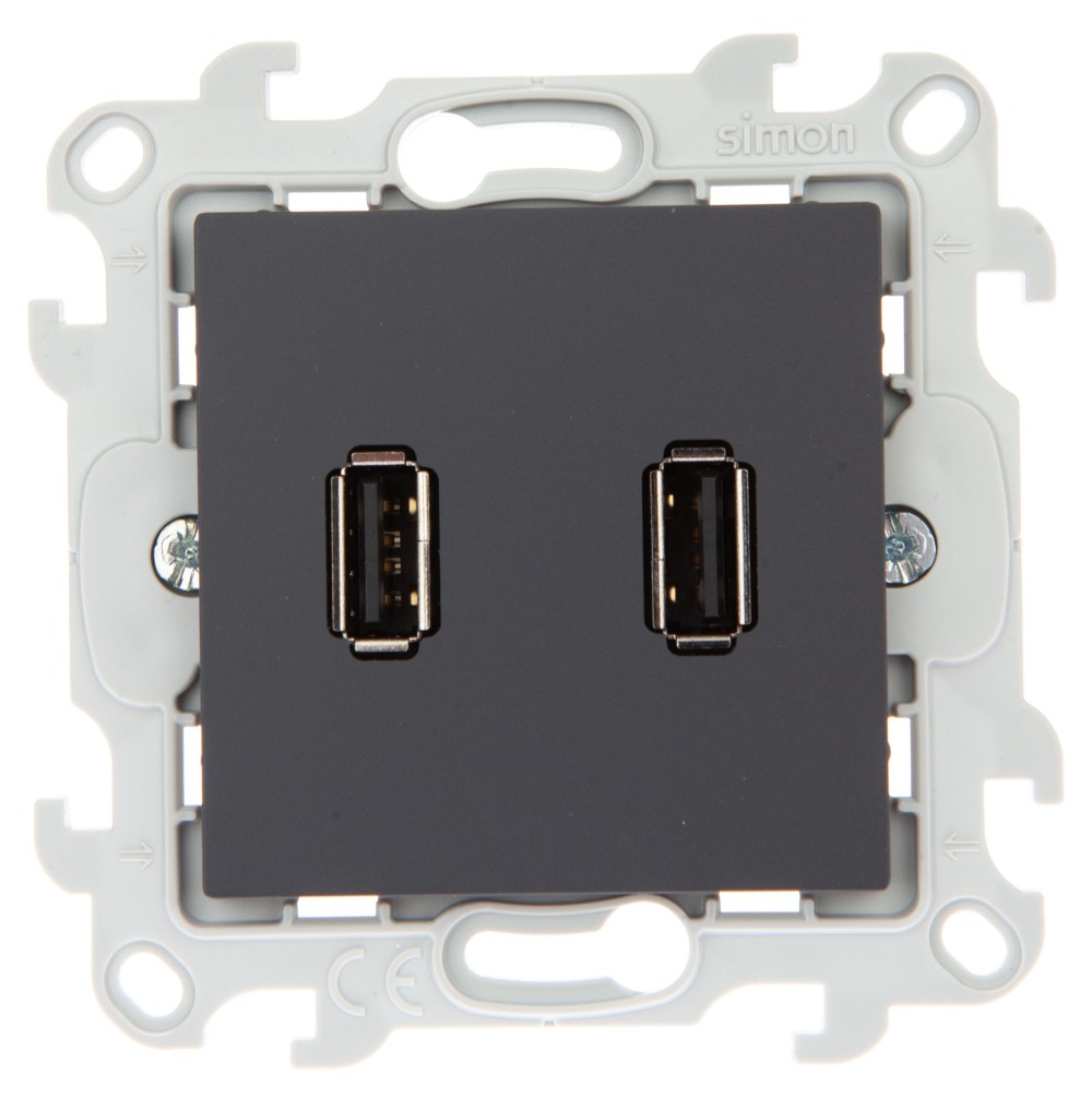 Розетка 2хUSB Simon 24 Harmonie графит 2411090-038 2411090-038 - магазин электротехники Electroshop