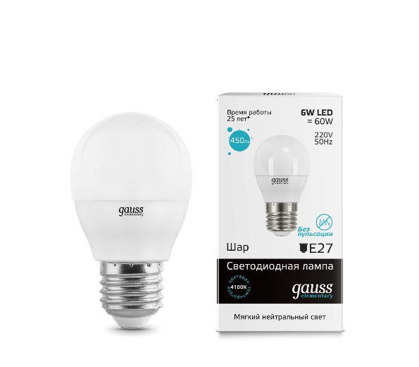 Лампа Gauss LED Elementary Globe 6W E27 4100K 53226 53226 - магазин электротехники Electroshop