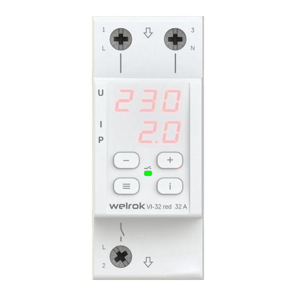 Реле напряжения с контролем тока Welrok VI-32 red 4660251140519 4660251140519 - магазин электротехники Electroshop