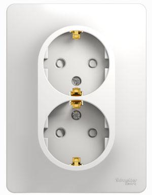 Розетка двойная с заземлением со шторками 16А в сборе Schneider Electric Glossa белый GSL000126 GSL000126 - магазин электротехники Electroshop
