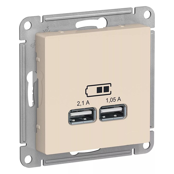 Зарядка USB 5В, 1 порт x 2,1 А, 2 порта х 1,05 А AtlasDesign бежевый  Systeme Electric ATN000233 ATN000233 - магазин электротехники Electroshop