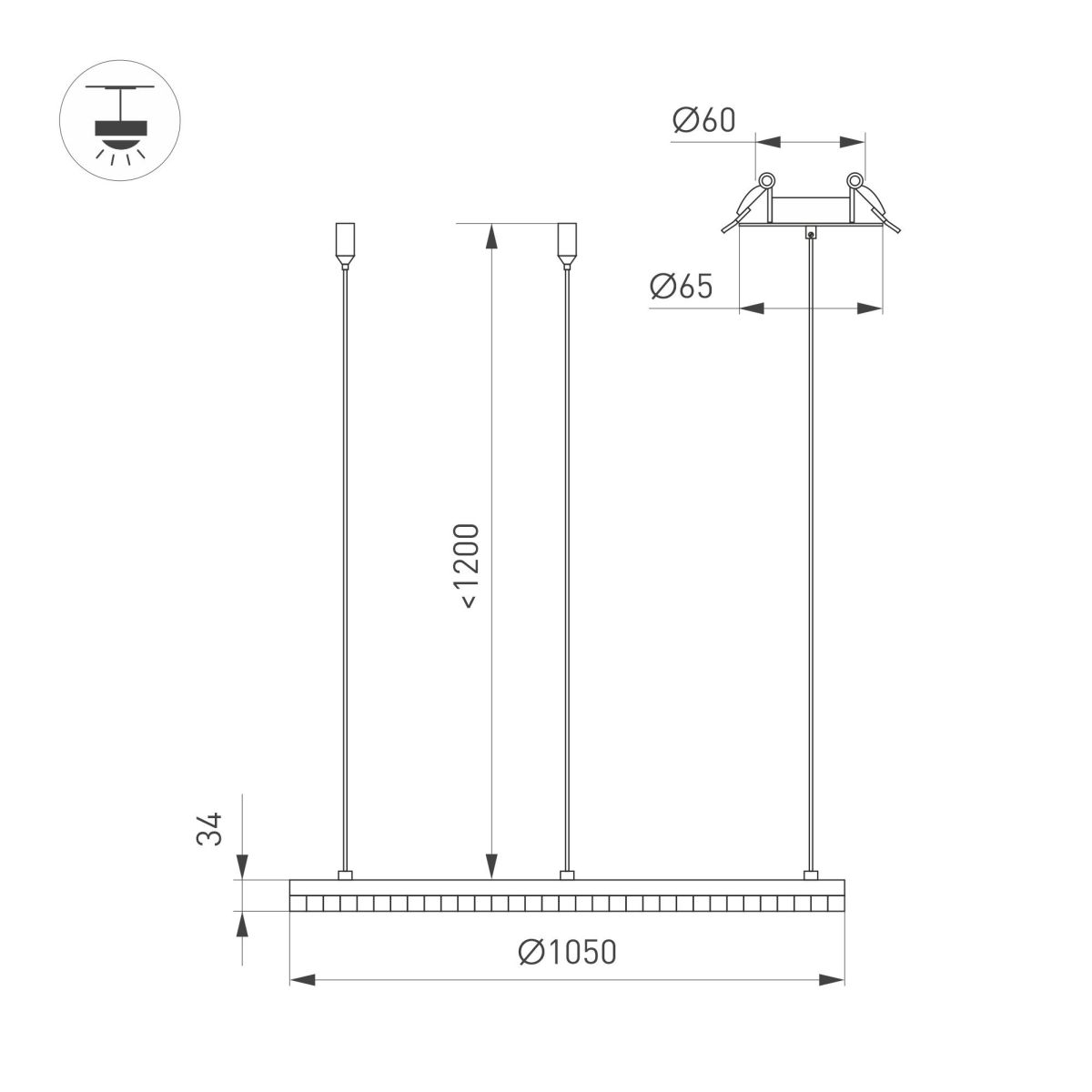 Подвесная люстра Arlight SP-DIAMOND-R1050-60W Warm3000 (BK, 45 deg, 230V, TRIAC) 054487 054487 - магазин электротехники Electroshop