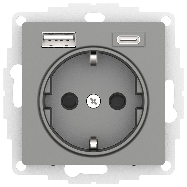 Зарядка розетка с/з 16А + USB A+С 5В/2,4А/3,0А 2х5В/1,5А AtlasDesign сталь Systeme Electric ATN000932 ATN000932 - магазин электротехники Electroshop