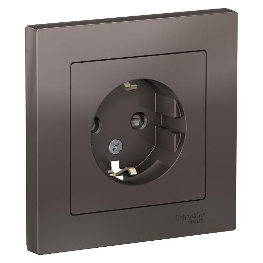Розетка с заземлением со шторками 16А в сборе  AtlasDesign мокко Systeme Electric ATN000644 ATN000644 - магазин электротехники Electroshop