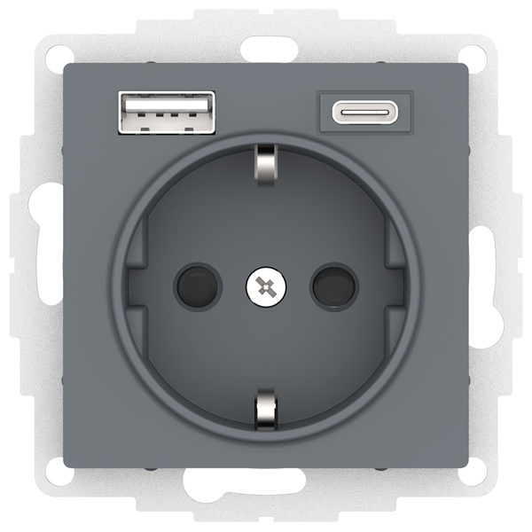 Зарядка розетка с/з 16А + USB A+С 5В/2,4А/3,0А, 2х5В/1,5А AtlasDesign грифель Systeme Electric ATN000732 ATN000732 - магазин электротехники Electroshop