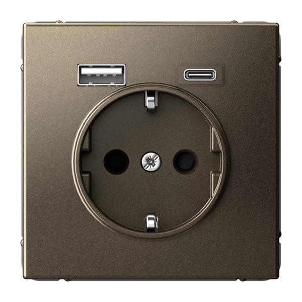 Зарядка USB с розеткой 2P+E ArtGallery тип-А и тип-C 5В/2,4А/3,0А, 2х5В/1,5 мокко Systeme Electric GAL000632 GAL000632 - магазин электротехники Electroshop