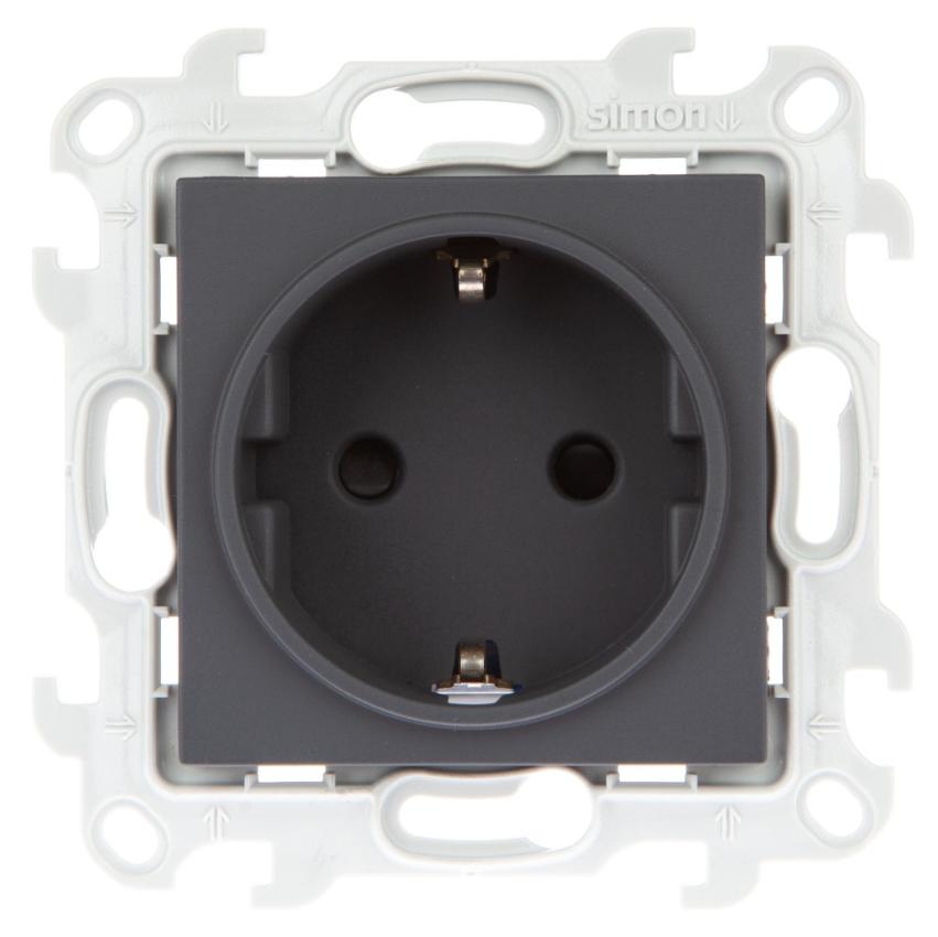 Розетка 2К+З Schuko с защитными шторками Simon 24 Harmonie графит 2450432-038 2450432-038 - магазин электротехники Electroshop