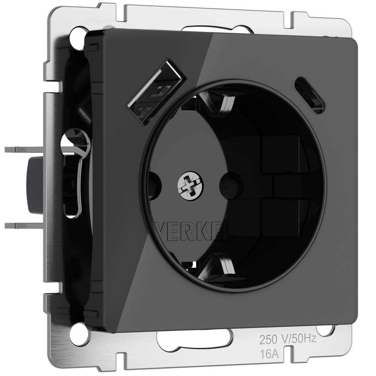 Розетка с заземлением, шторками и USB тип A+C Werkel 4690389197741 W1171748 a064044 4690389197741 - магазин электротехники Electroshop