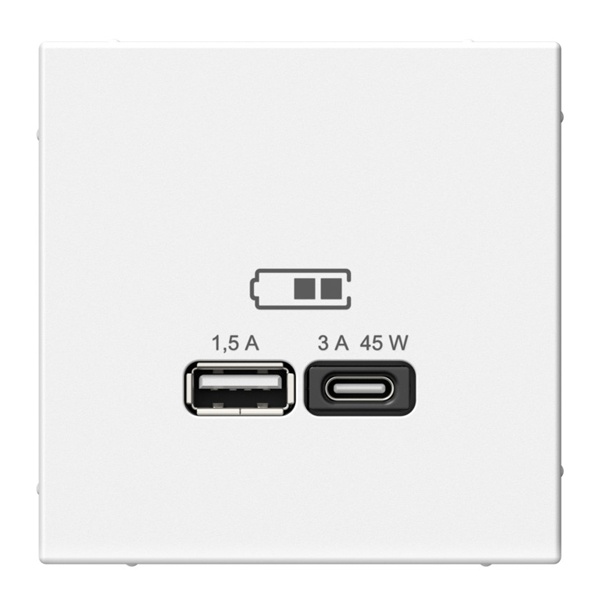 Зарядка USB ArtGallery тип-А и тип-C 45Вт QC PD белая Systeme Electric GAL000129 GAL000129 - магазин электротехники Electroshop