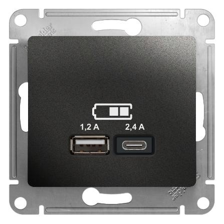 Зарядное устройство USB тип A+С 5В/2,4 А 2х5В/1,2 А, Systeme Electric Glossa антрацит GSL000739 GSL000739 - магазин электротехники Electroshop