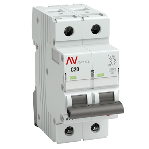 Выключатель автоматический EKF AVERES AV-6 20A (C) 2P однофазный 6kA mcb6-2-20C-av mcb6-2-20C-av - магазин электротехники Electroshop