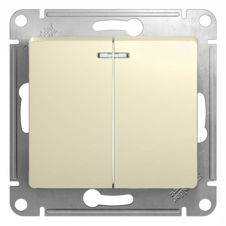 Двухклавишный выключатель с подсветкой 10А механизм Schneider Electric Glossa бежевый GSL000253 GSL000253 - магазин электротехники Electroshop