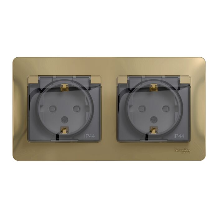 Розетка двойная с заземлением со шторками в сборе IP44 Schneider Electric Glossa титан GSL000447 GSL000447 - магазин электротехники Electroshop