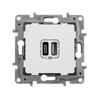Зарядное устройство с двумя USB-разьемами тип A-С 240В/5В 3000мА Legrand Etika белый 672236 672236 - магазин электротехники Electroshop
