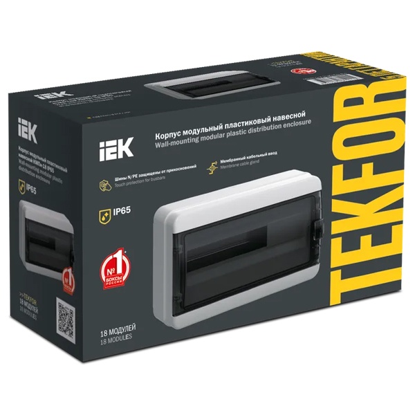 Щит накладной пластиковый КМПн-18 TEKFOR 18м черная прозрачная дверь IP65 IEK TF5-KP72-N-18-65-K03-K02 TF5-KP72-N-18-65-K03-K02 - магазин электротехники Electroshop