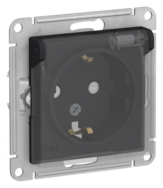 Розетка с заземлением со шторками и крышкой 16А IP44 AtlasDesign Aqua карбон Systeme Electric ATN441046 ATN441046 - магазин электротехники Electroshop